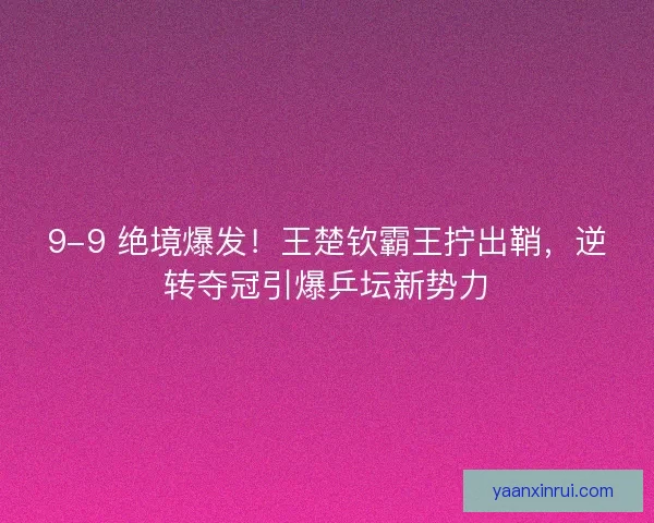 9-9 绝境爆发！王楚钦霸王拧出鞘，逆转夺冠引爆乒坛新势力